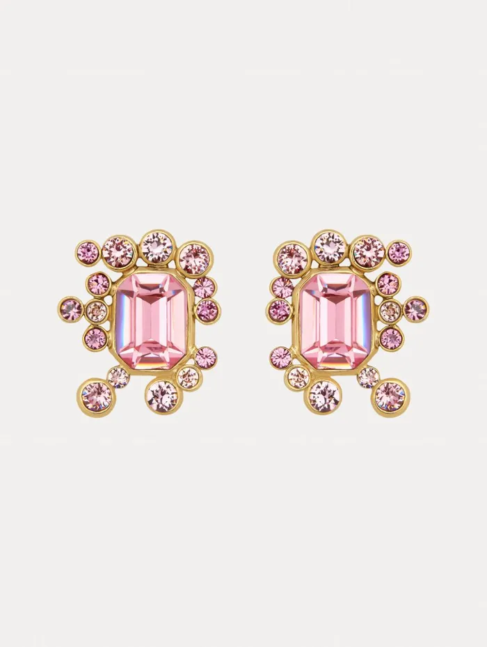 Women Earrings Oscar De La Renta Mixed Crystal Cluster Earrings Rose Multi