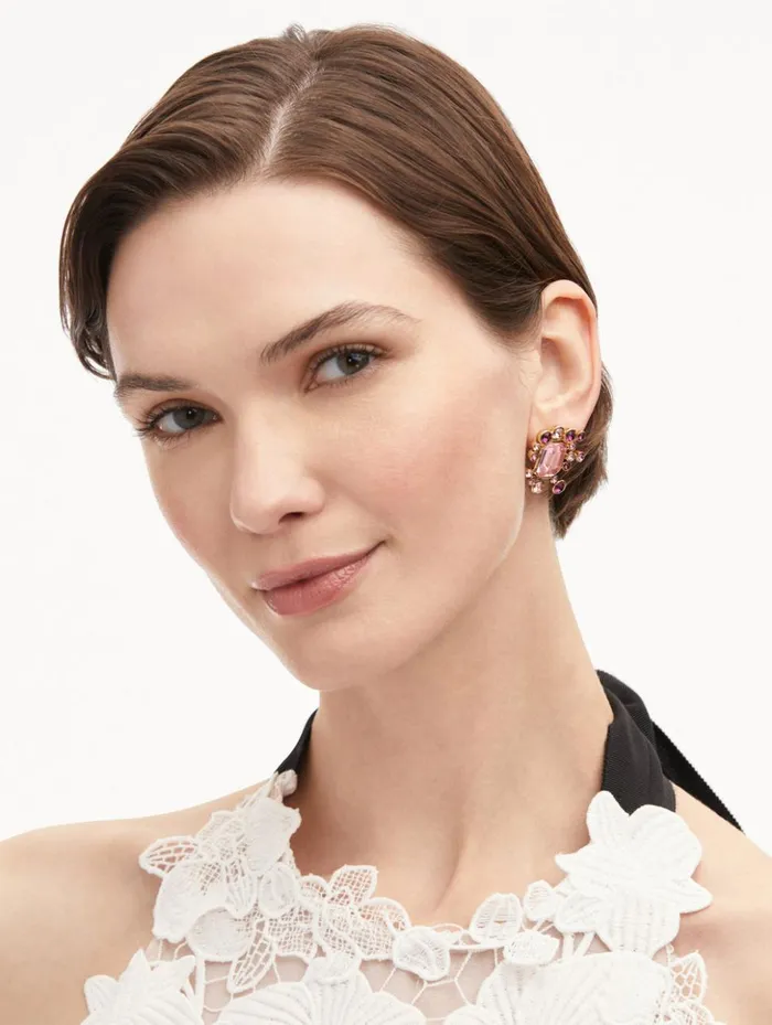 Women Earrings Oscar De La Renta Mixed Crystal Cluster Earrings Rose Multi