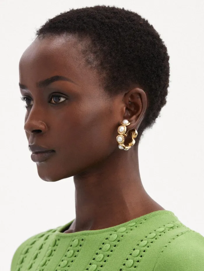 Women Earrings Oscar De La Renta Pearl Sphere Hoop ClipOn Earrings Pearl