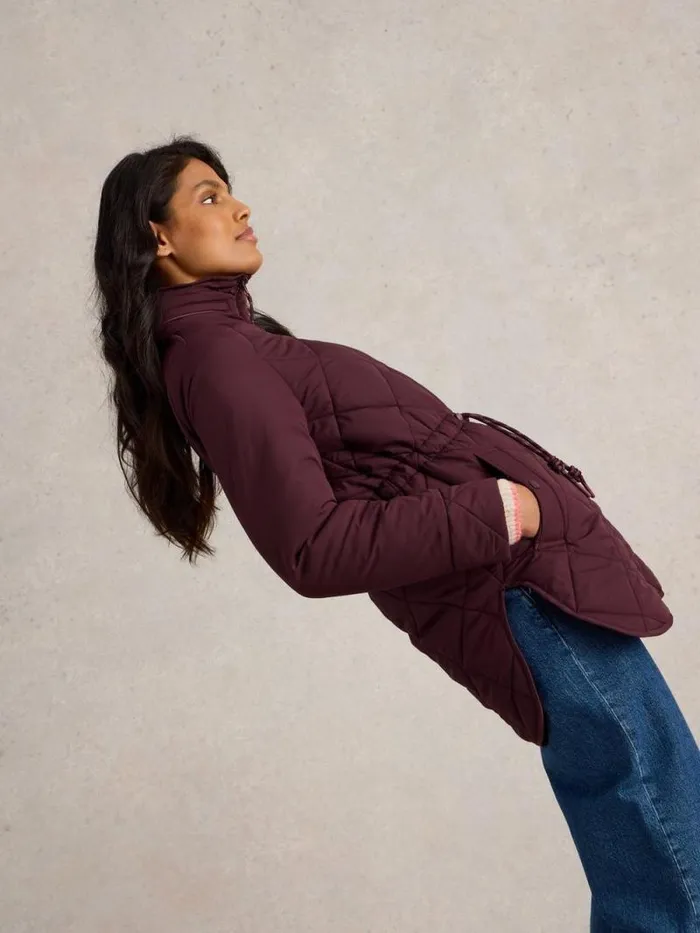 Women Emilia Quilted Collared Coat Dk Plum White Stuff Coats and Jackets