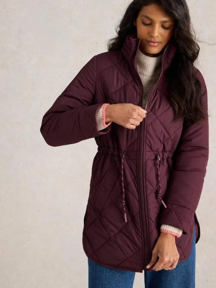 Women Emilia Quilted Collared Coat Dk Plum White Stuff Coats and Jackets