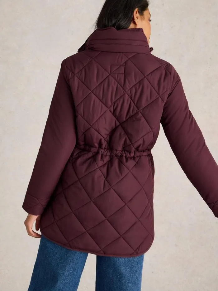 Women Emilia Quilted Collared Coat Dk Plum White Stuff Coats and Jackets
