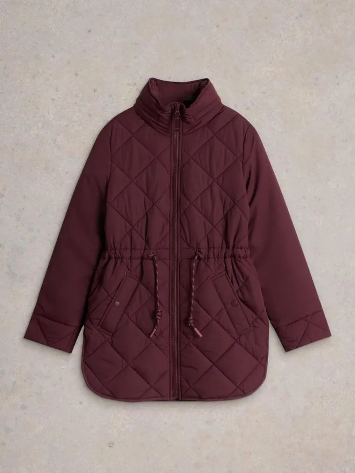 Women Emilia Quilted Collared Coat Dk Plum White Stuff Coats and Jackets