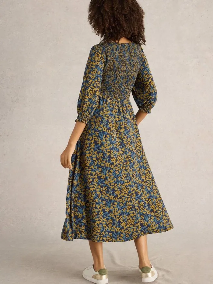 Women Emily Shirred Jersey Midi Dress Navy Print White Stuff Dresses Women Emily Shirred Jersey Midi Dress Navy Print White Stuff Dresses