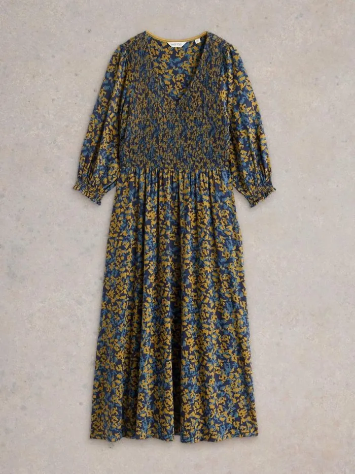 Women Emily Shirred Jersey Midi Dress Navy Print White Stuff Dresses Women Emily Shirred Jersey Midi Dress Navy Print White Stuff Dresses
