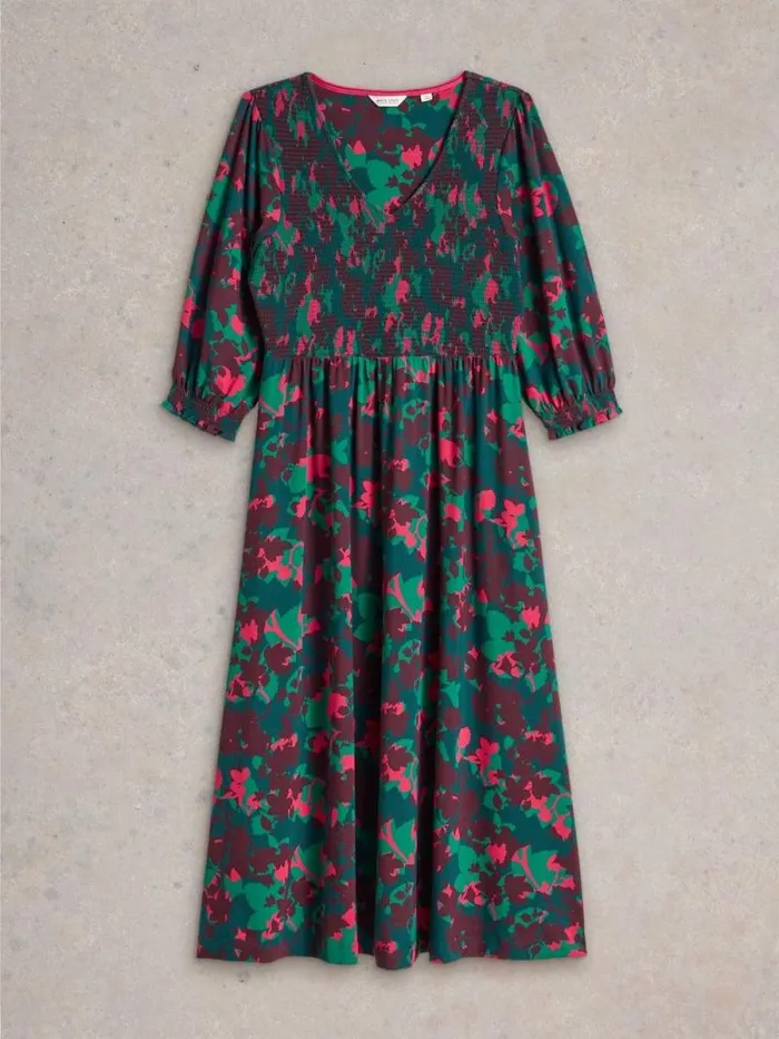 Women Emily Shirred Jersey Midi Dress Plum Multi White Stuff Party Dresses Women Emily Shirred Jersey Midi Dress Plum Multi White Stuff Party Dresses