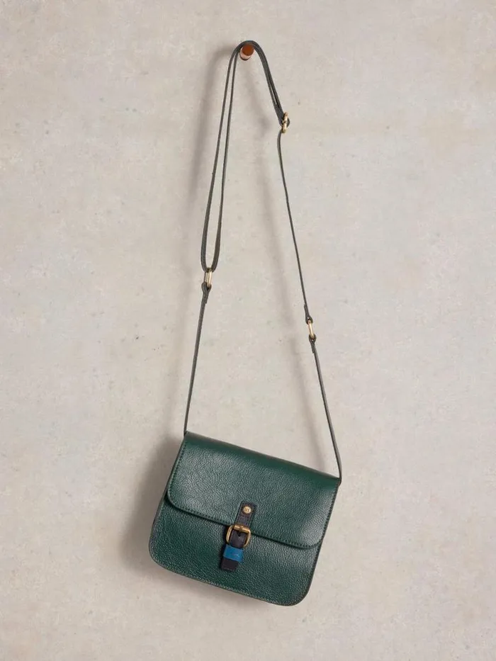 Women Eve Leather Buckle Satchel Dark Green White Stuff Bags and Purses