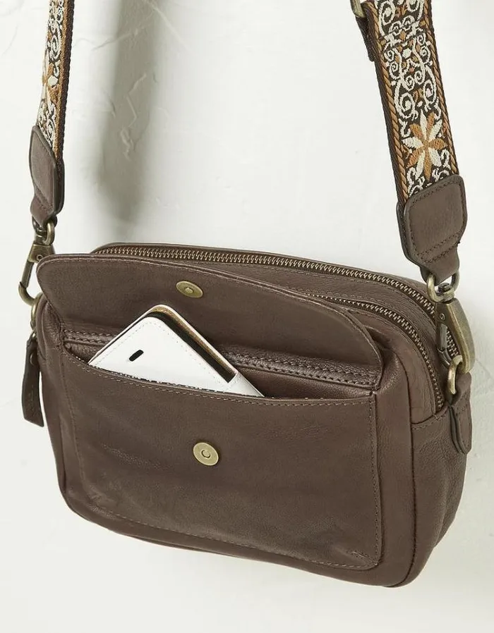 Women FatFace Bags and Wallets The Oslo Camera Bag Ornate Strap Chocolate Brown