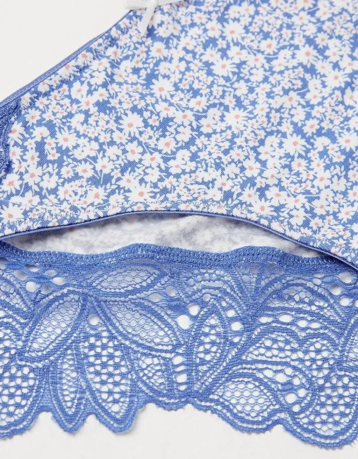 Women FatFace Buy 2 Get 1 Free Underwear Olivia Floral Cheeky Knickers Cobalt Blue
