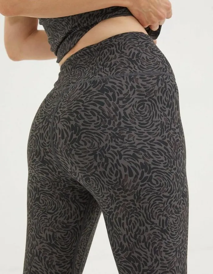 Women FatFace Ebb and Flow Activewear Venus Print Leggings Charcoal Grey