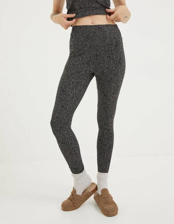 Women FatFace Ebb and Flow Activewear Venus Print Leggings Charcoal Grey