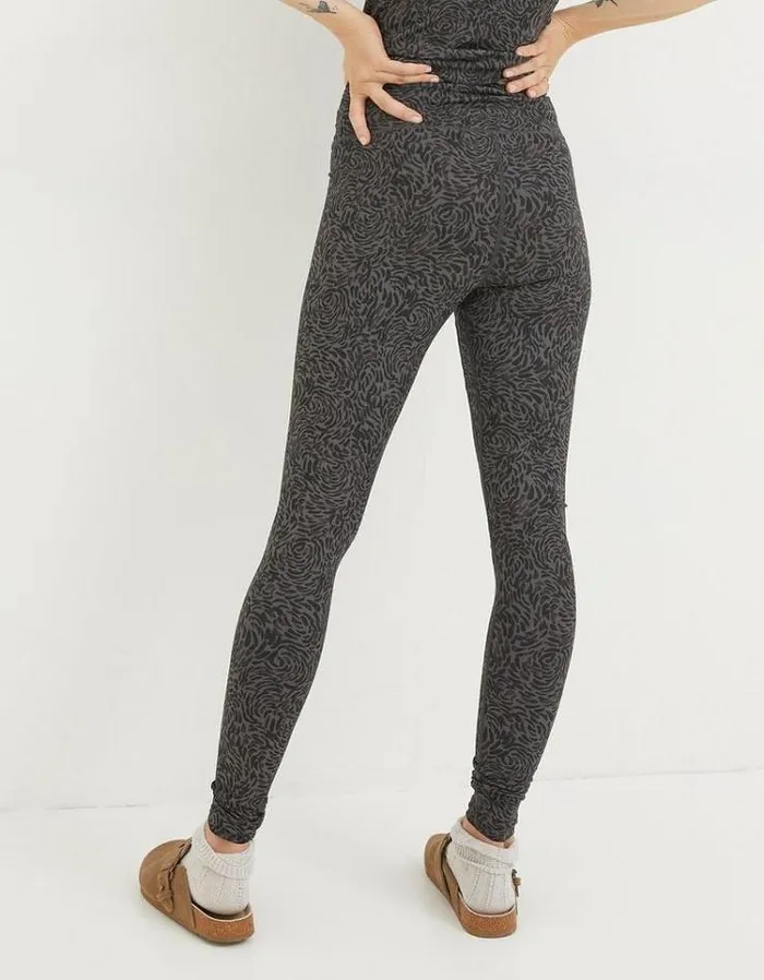 Women FatFace Ebb and Flow Activewear Venus Print Leggings Charcoal Grey