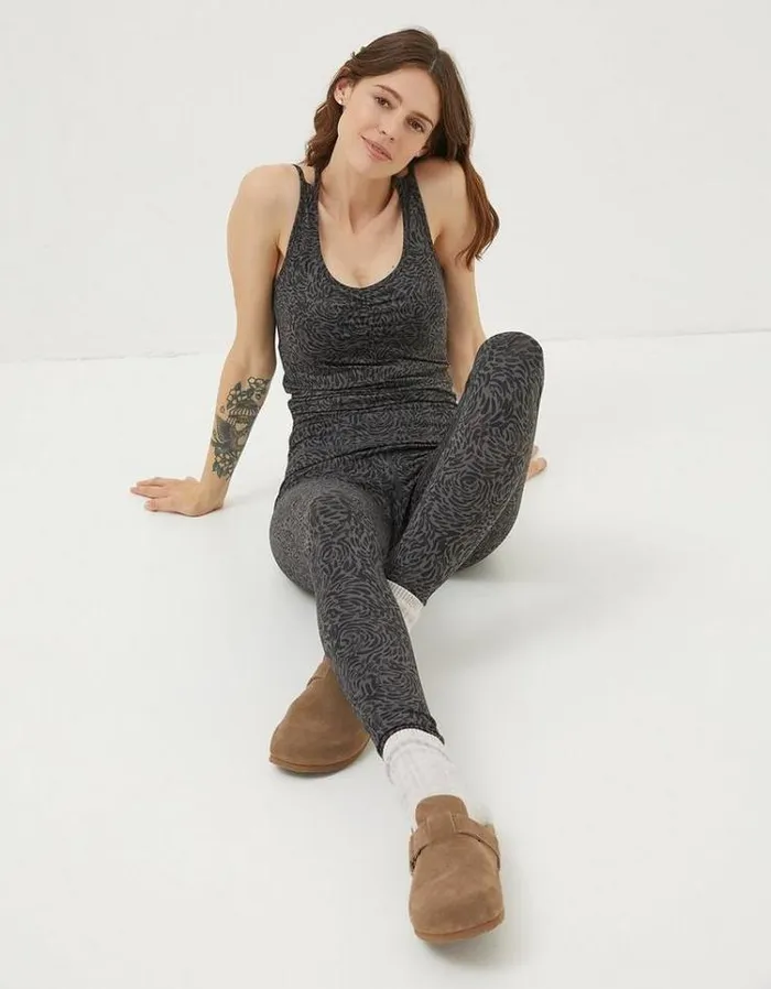 Women FatFace Ebb and Flow Activewear Venus Print Leggings Charcoal Grey