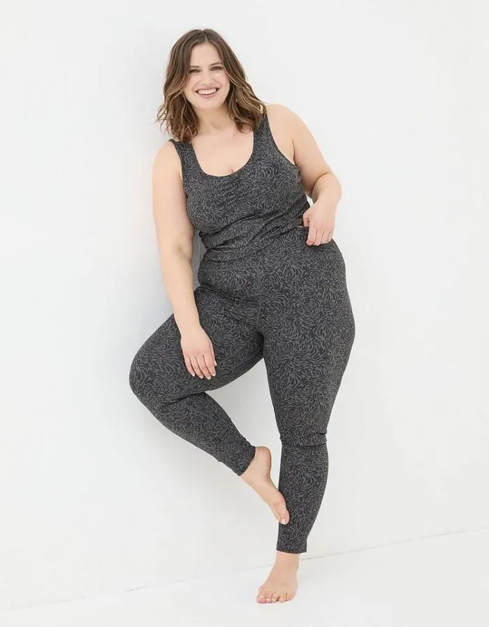 Women FatFace Ebb and Flow Activewear Venus Print Leggings Charcoal Grey