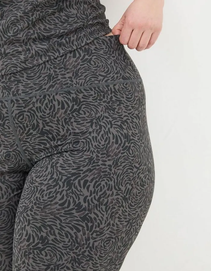 Women FatFace Ebb and Flow Activewear Venus Print Leggings Charcoal Grey