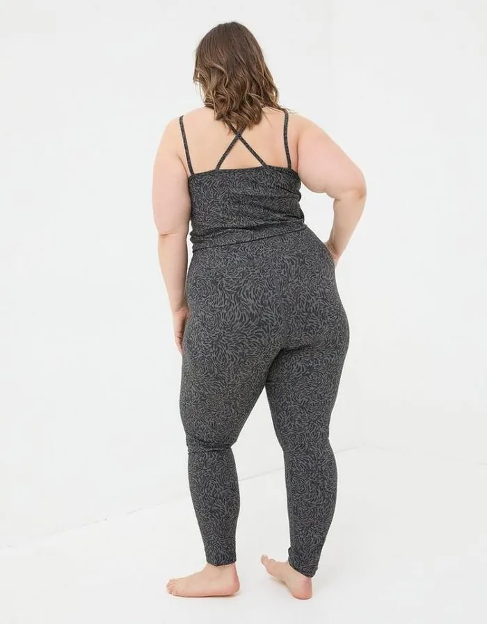 Women FatFace Ebb and Flow Activewear Venus Print Leggings Charcoal Grey