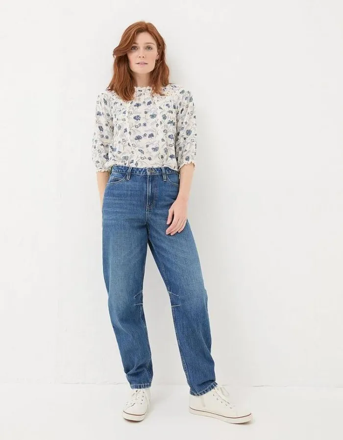 Women FatFace Jeans and Dungarees Cara Barrel Leg Jeans Vintage Blue