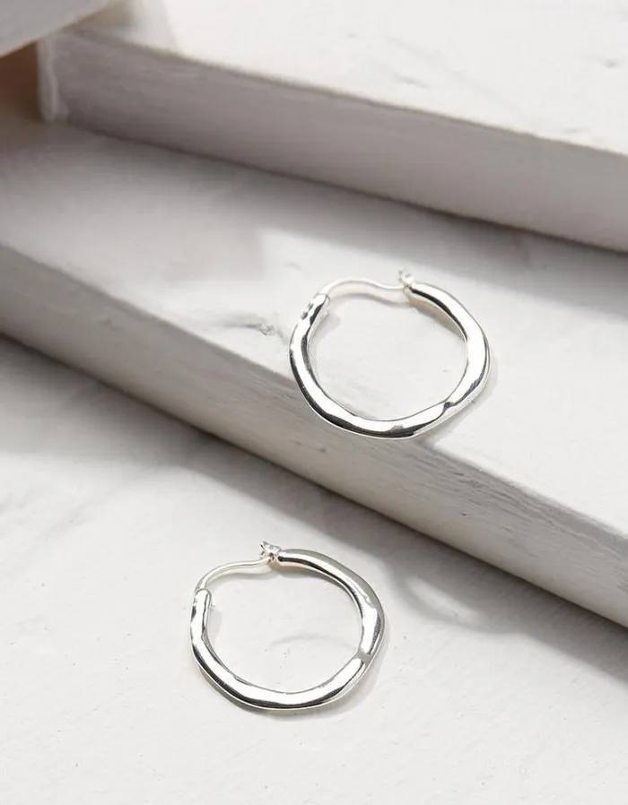 Women FatFace Jewelry Hammered Hoops Silver