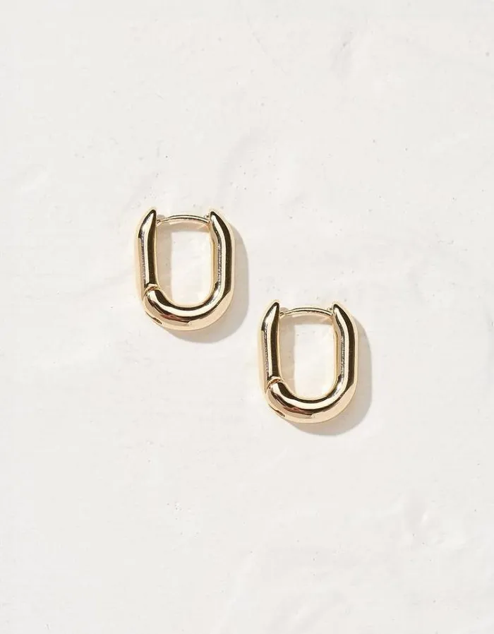Women FatFace Jewelry Oval Huggy Hoop Earrings Gold