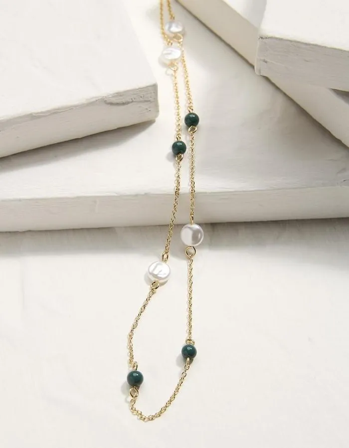 Women FatFace Jewelry Pearl Necklace Gold