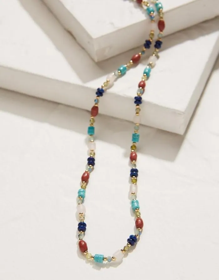 Women FatFace Jewelry Stone And Bead Necklace Multi