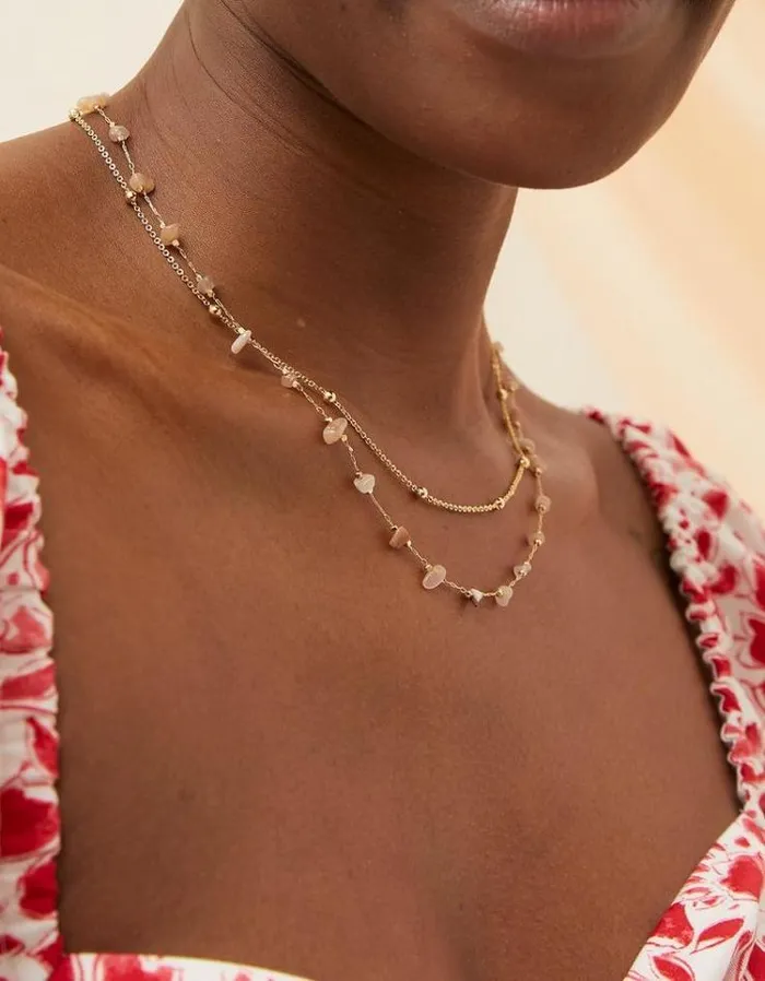 Women FatFace Jewelry Stone Layered Necklace Pink