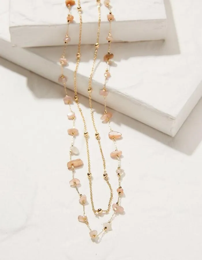 Women FatFace Jewelry Stone Layered Necklace Pink
