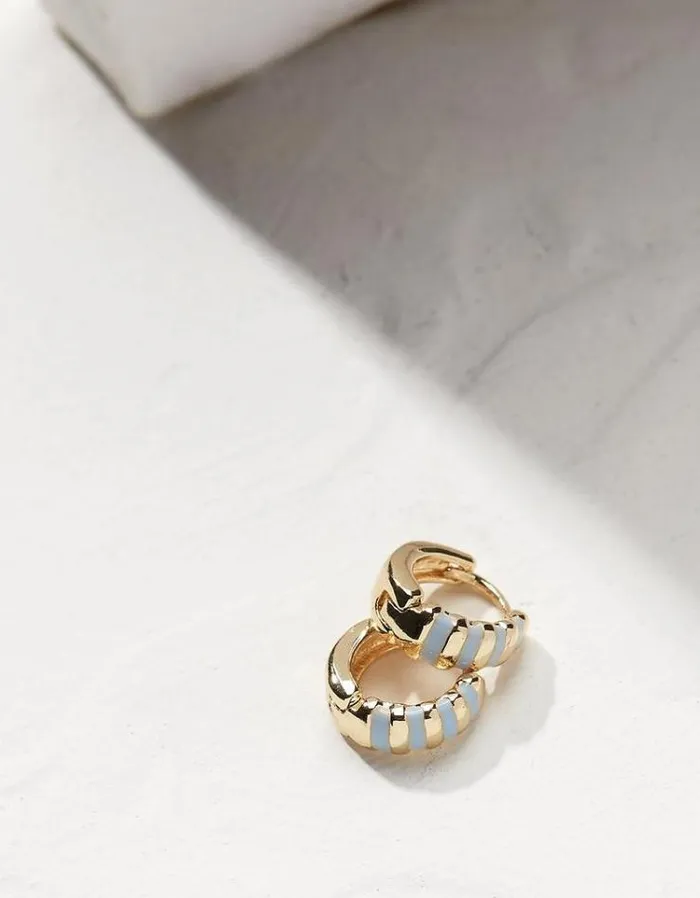 Women FatFace Jewelry Stripe Enamel Huggy Hoops Blue