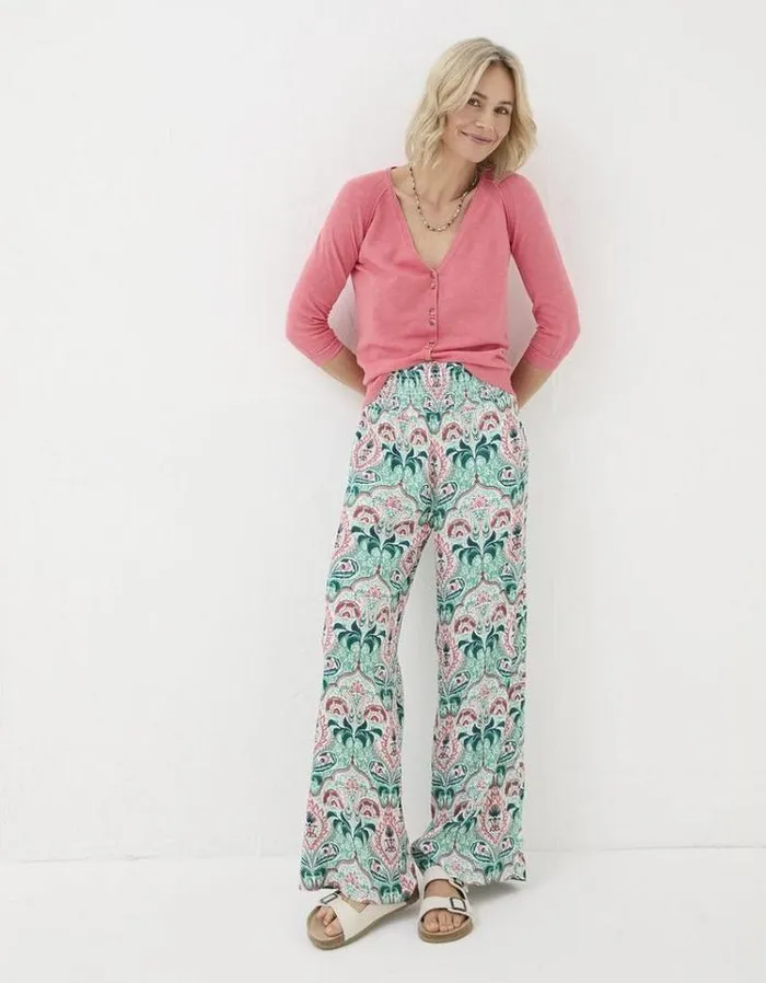 Women FatFace Pants and Leggings Leila Mirror Paisley Palazzo Pants Teal Green