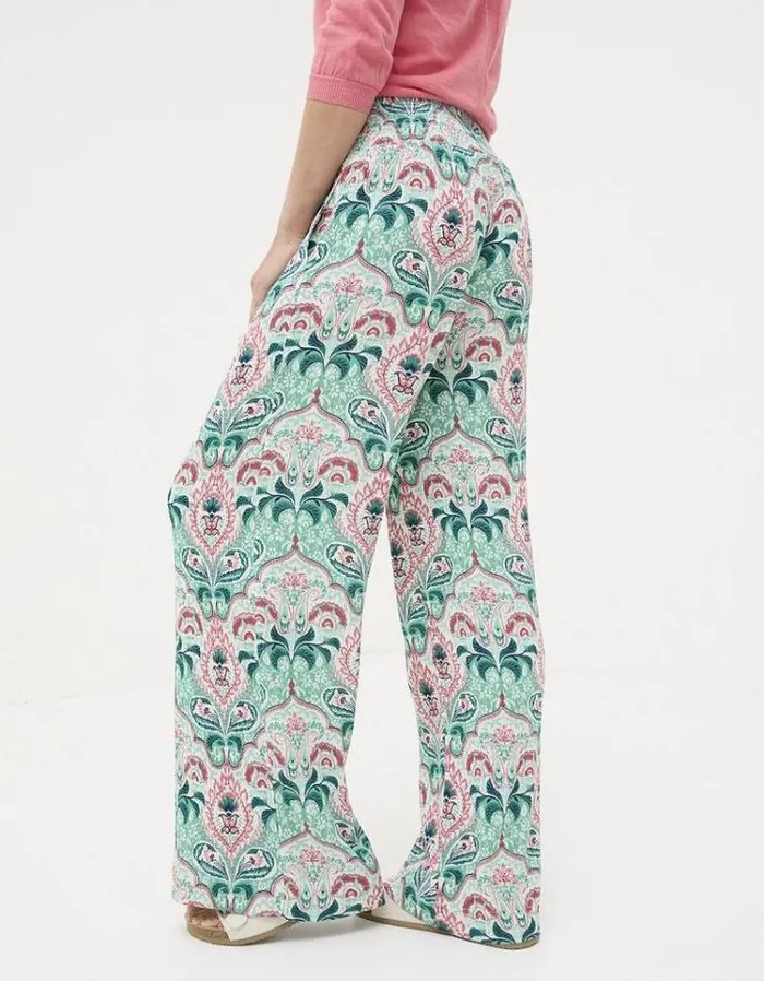 Women FatFace Pants and Leggings Leila Mirror Paisley Palazzo Pants Teal Green