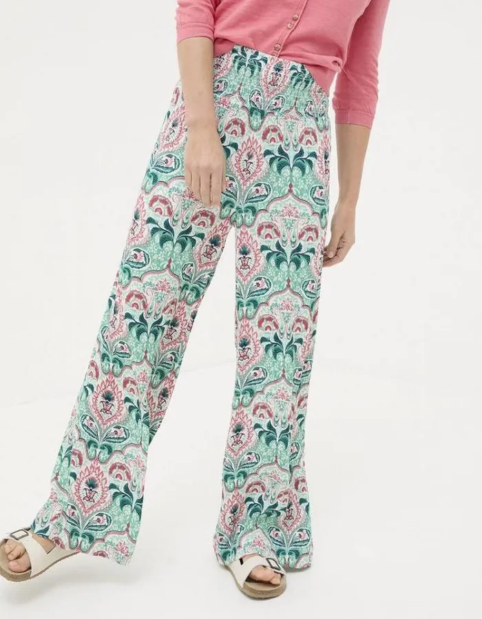 Women FatFace Pants and Leggings Leila Mirror Paisley Palazzo Pants Teal Green