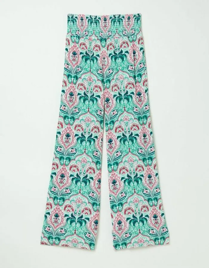 Women FatFace Pants and Leggings Leila Mirror Paisley Palazzo Pants Teal Green