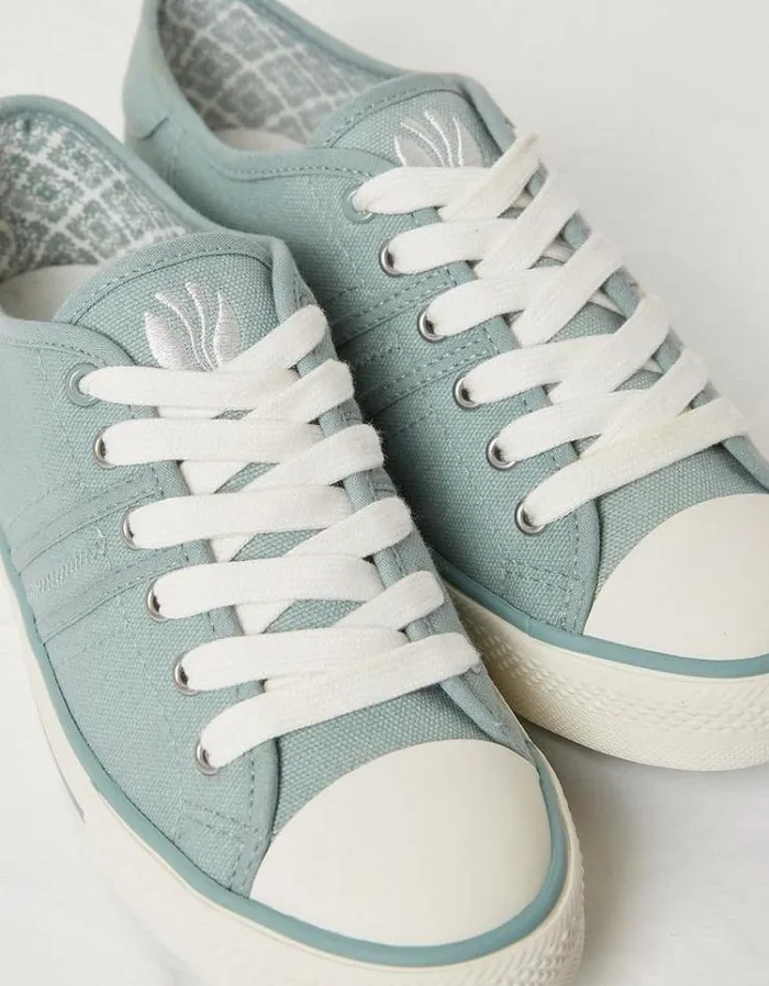 Women FatFace Sneakers Raya Canvas Lace Up Sneakers Dusky Green