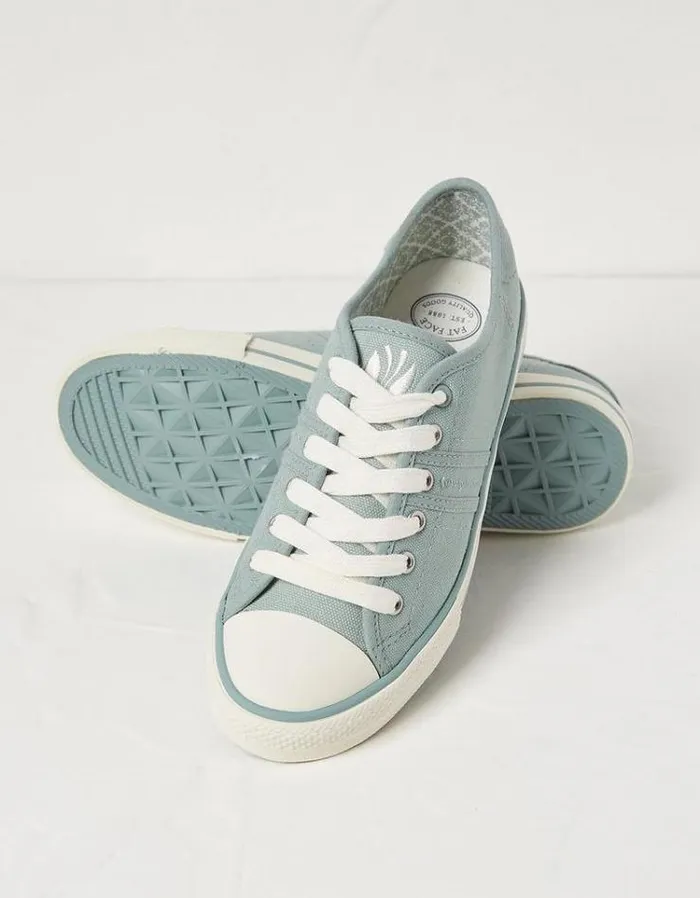 Women FatFace Sneakers Raya Canvas Lace Up Sneakers Dusky Green