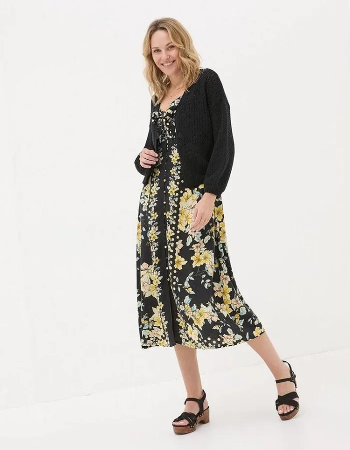 Women FatFace Sweaters and Cardigans Anna Open Stitch Cardigan Black