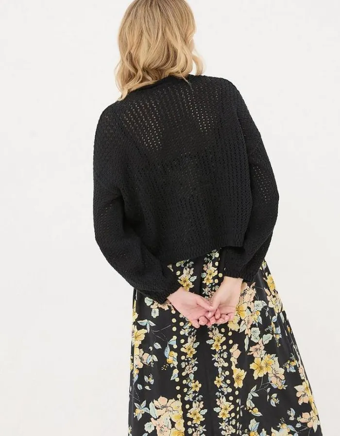 Women FatFace Sweaters and Cardigans Anna Open Stitch Cardigan Black