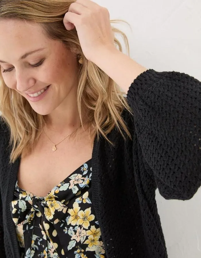 Women FatFace Sweaters and Cardigans Anna Open Stitch Cardigan Black