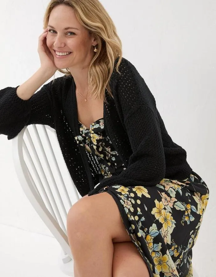 Women FatFace Sweaters and Cardigans Anna Open Stitch Cardigan Black