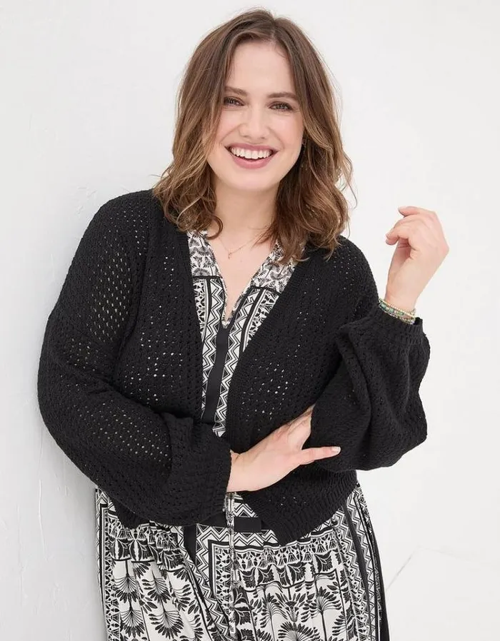 Women FatFace Sweaters and Cardigans Anna Open Stitch Cardigan Black
