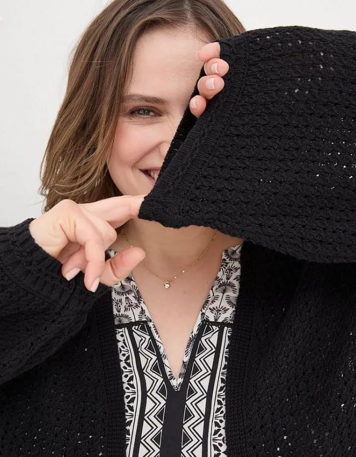 Women FatFace Sweaters and Cardigans Anna Open Stitch Cardigan Black