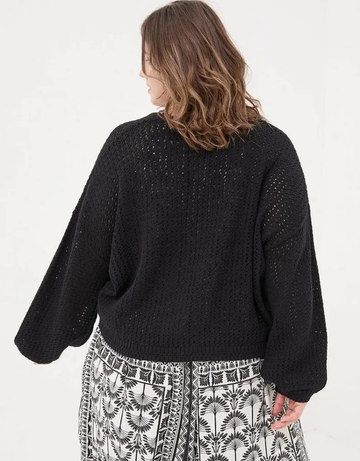 Women FatFace Sweaters and Cardigans Anna Open Stitch Cardigan Black