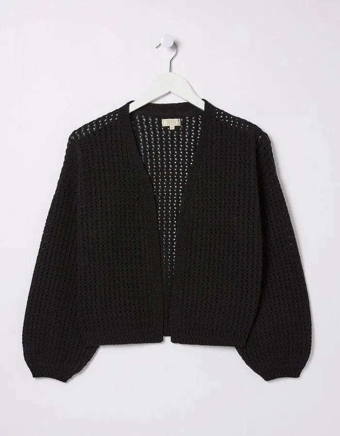 Women FatFace Sweaters and Cardigans Anna Open Stitch Cardigan Black