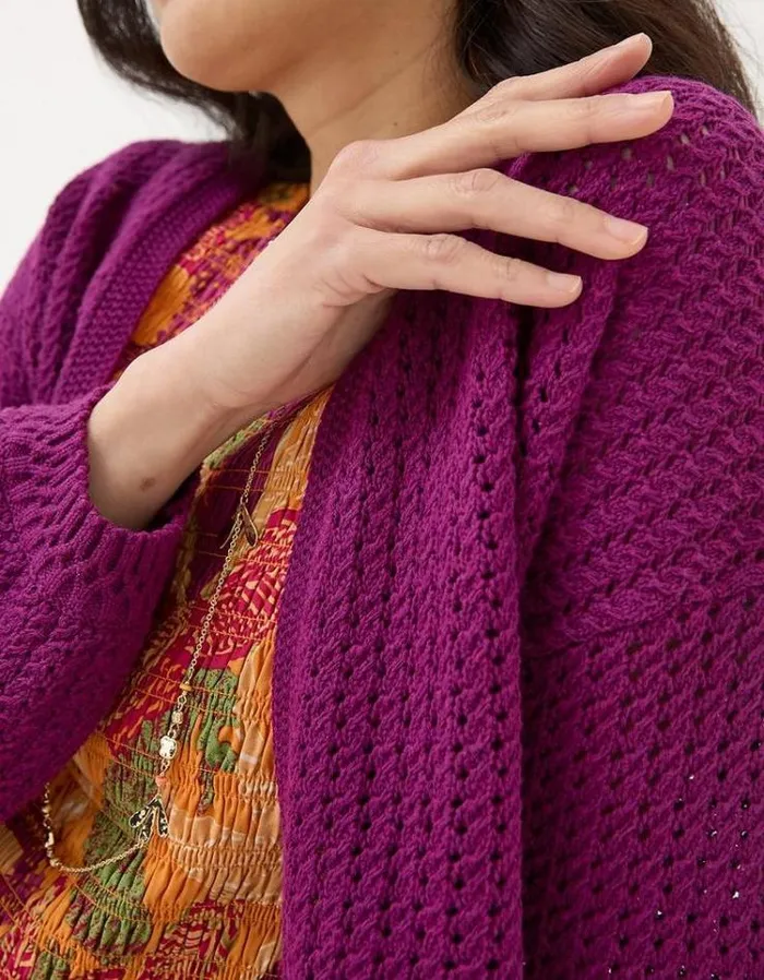 Women FatFace Sweaters and Cardigans Anna Open Stitch Cardigan Washed Burgundy