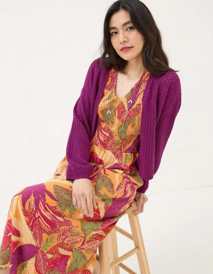 Women FatFace Sweaters and Cardigans Anna Open Stitch Cardigan Washed Burgundy