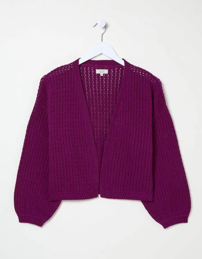 Women FatFace Sweaters and Cardigans Anna Open Stitch Cardigan Washed Burgundy