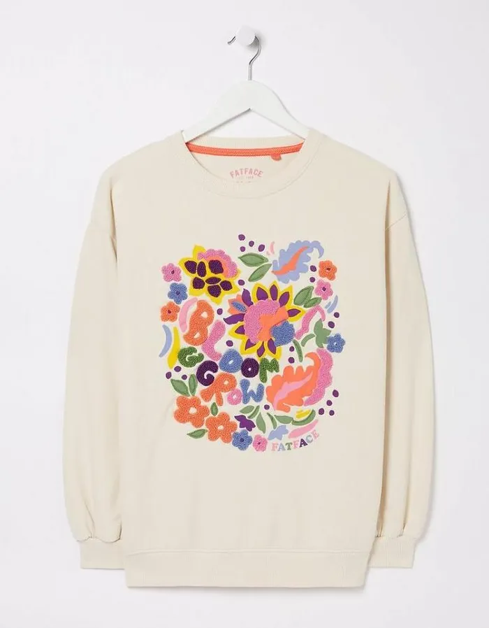Women FatFace Sweatshirts and Hoodies Alex Art Floral Crew Sweatshirt Ivory