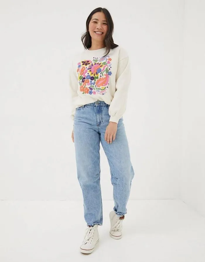 Women FatFace Sweatshirts and Hoodies Alex Art Floral Crew Sweatshirt Ivory