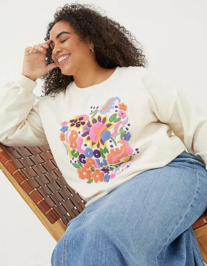Women FatFace Sweatshirts and Hoodies Alex Art Floral Crew Sweatshirt Ivory