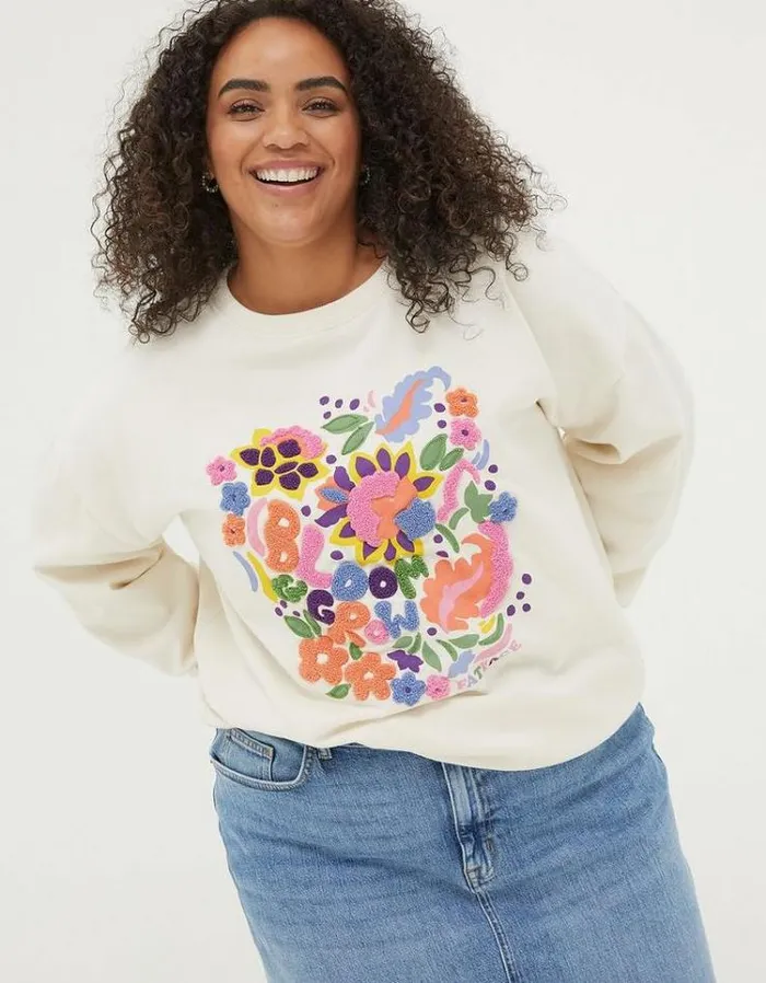 Women FatFace Sweatshirts and Hoodies Alex Art Floral Crew Sweatshirt Ivory