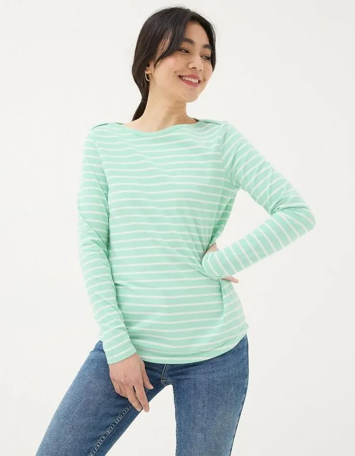 Women FatFace Tops and TShirts Breton Top Teal Green